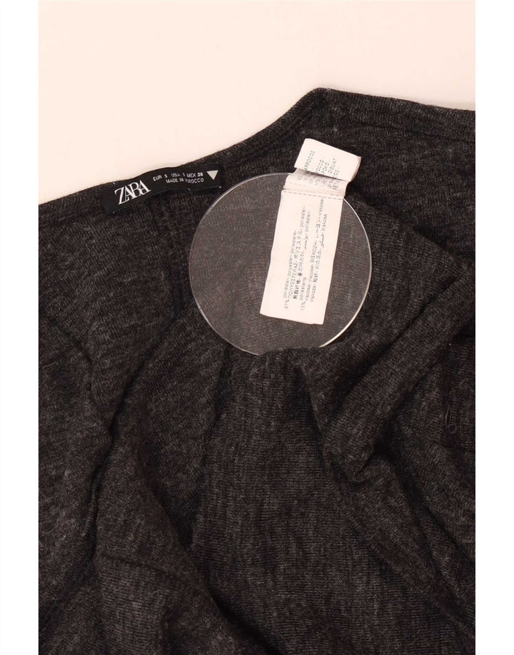 Zara Mujer Blusa Extragrande Top UK 10 Pequeño Poliéster Moteado Gris