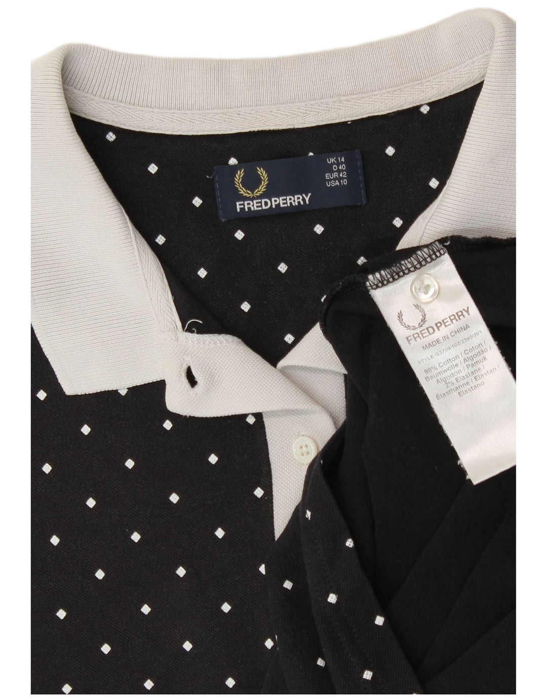 Fred Perry Polo para mujer UK 44 Grande Algodón con lunares negros