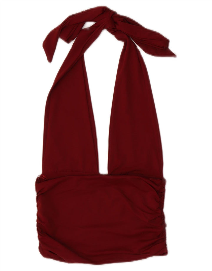 Zara Mujer Halter Top UK 8 Small Borgoña Poliamida