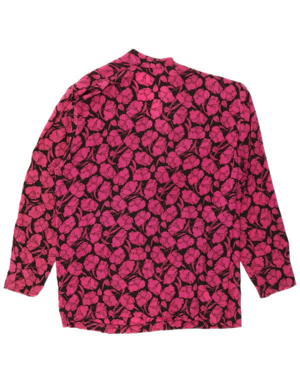 ELENA MIRO Blusa de manga larga para mujer UK 40 XL Acetato floral rosa