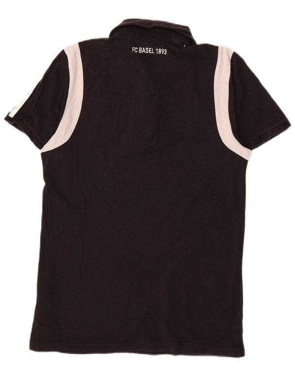 Adidas Mens FC Basel 1893 Polo Gráfico Pequeño Negro Colorblock Algodón