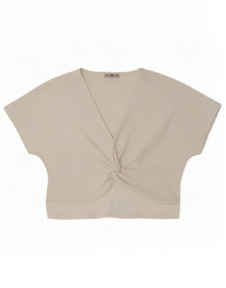 Zara Mujer Blusa Top UK 44 Medio Blanco Poliéster