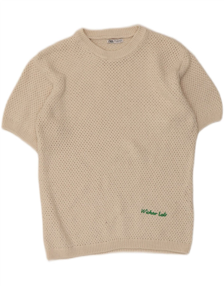 ZARA Hombre Jersey Cuello Redondo Jersey Poliéster Beige Medio
