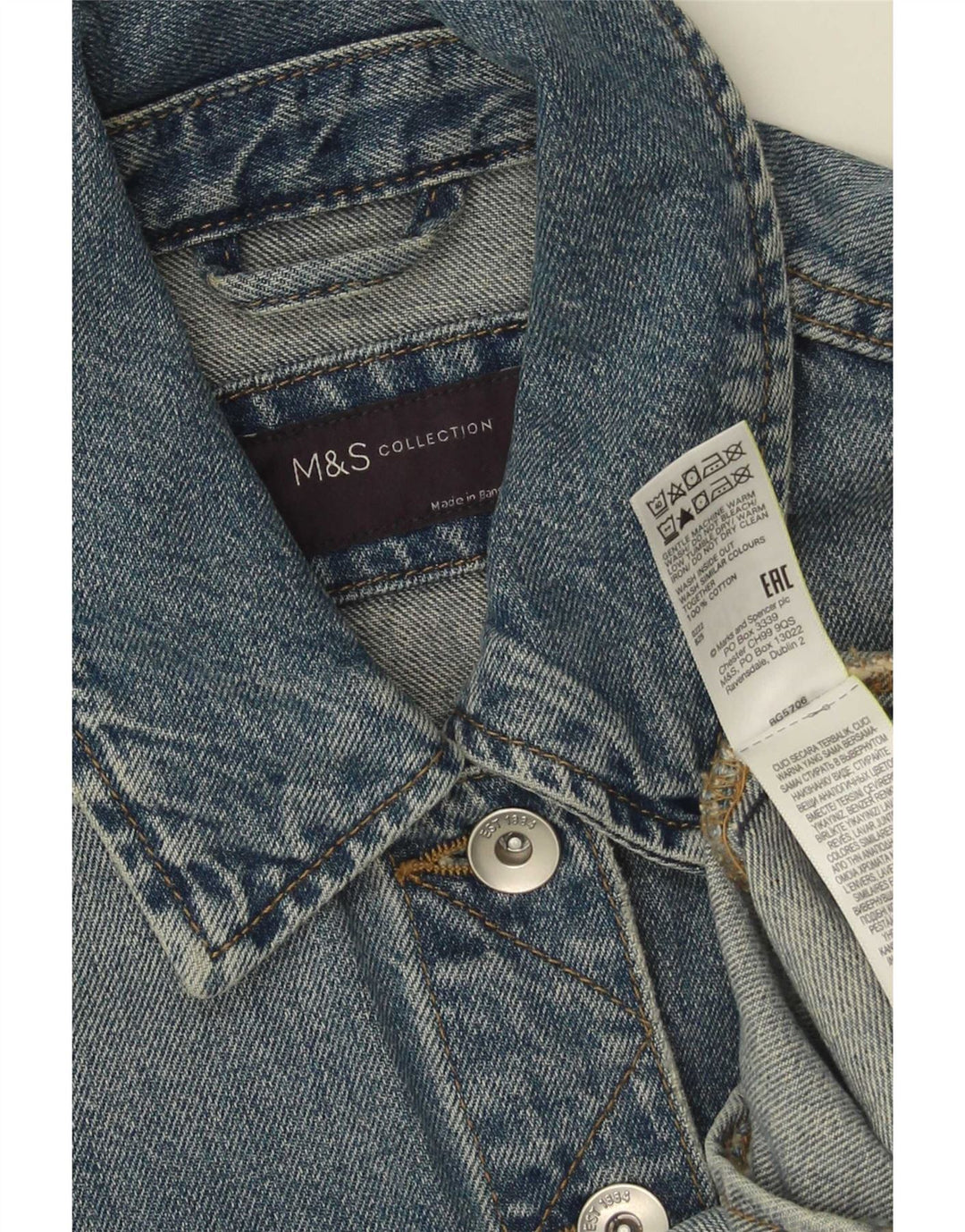Marks & Spencer Chaqueta Vaquera para Mujer UK 10 Small Azul Algodón