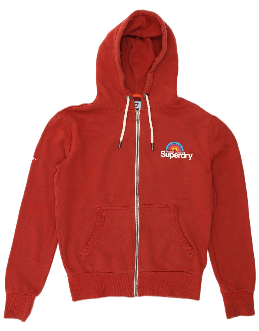 Superdry Sudadera con capucha y cremallera para hombre, talla pequeña, algodón rojo
