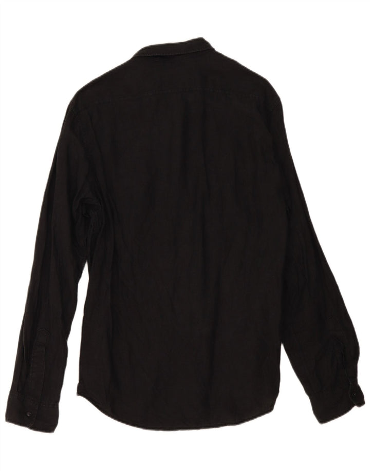 Ralph Lauren Camisa militar para hombre de lino negro mediano