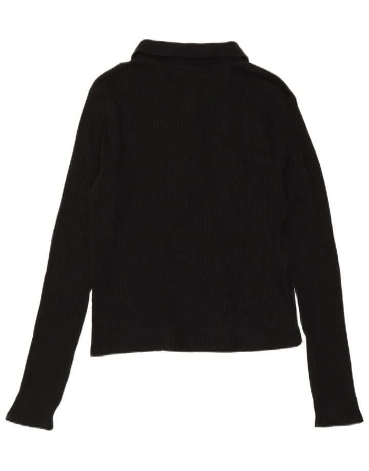 ZARA Polo corto de manga larga para mujer UK 44 Large Algodón negro