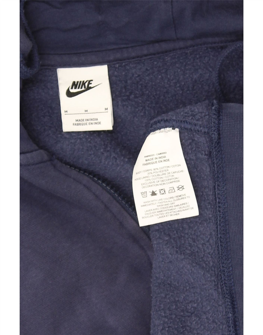 NIKE Sudadera con capucha y cremallera para hombre, algodón azul marino mediano