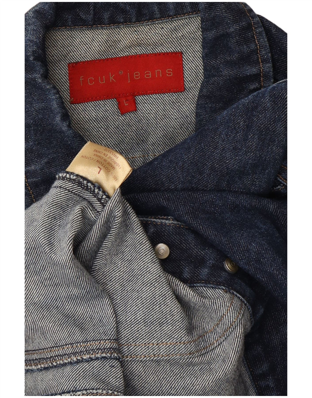 FCUK Womens Crop Denim Jacket UK 14 Large Navy Blue Cotton