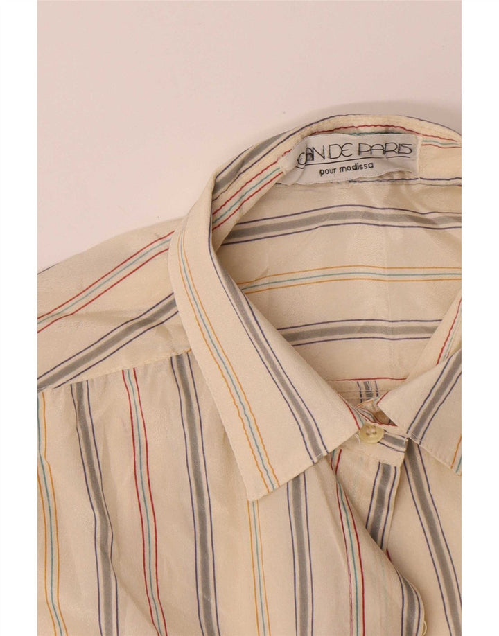 Vintage mujer camisa de gran tamaño blusa EU 40 poliéster a rayas beige medio