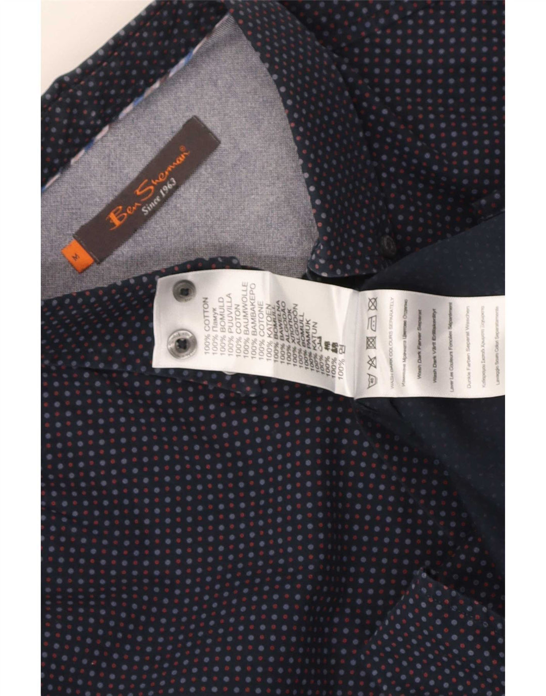 Camisa Ben Sherman para hombre de algodón con lunares azul marino mediano