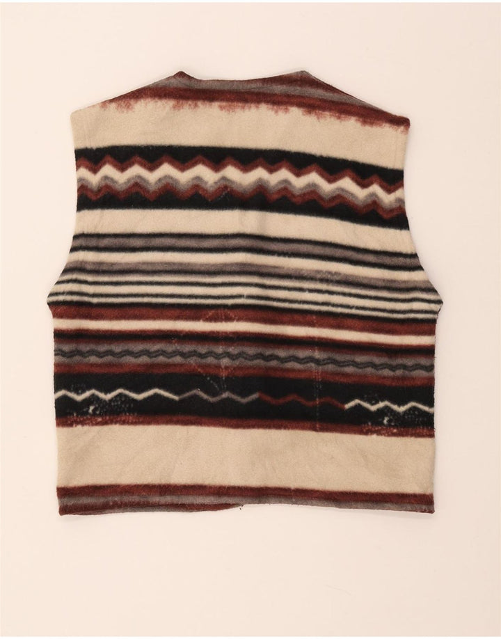 VINTAGE Mujer Duffle Fleece Gilet Reino Unido 14 Rayas multicolores medianas