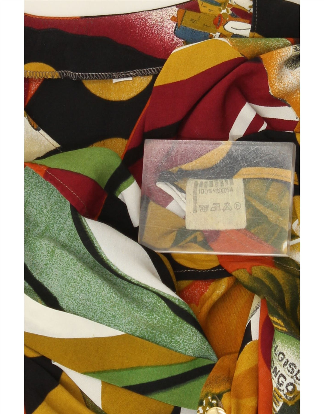 Vintage mujer patrón abstracto camisa blusa Reino Unido 18 XL viscosa multicolor