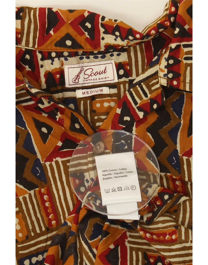 Camisa Scout Hombre Manga Corta Algodón Geométrico Marrón Medio