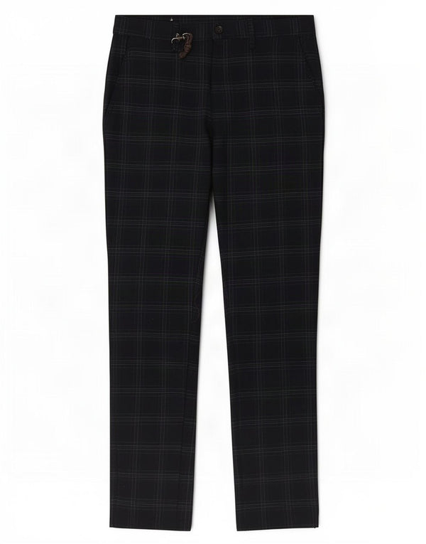 Zara Mens Slim Chino Pantalones EU 38 Small W30 L29 Azul Marino Cuadros Poliéster