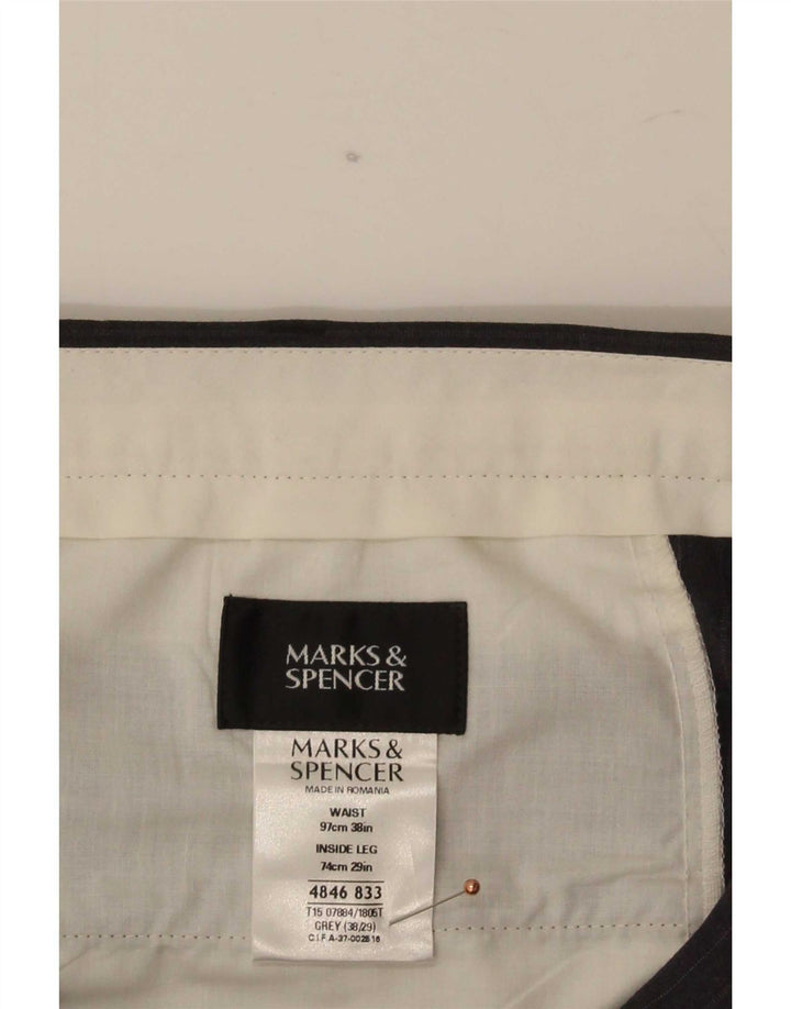 Marks & Spencer Pantalón de traje recto para hombre W38 L29 Gris a rayas