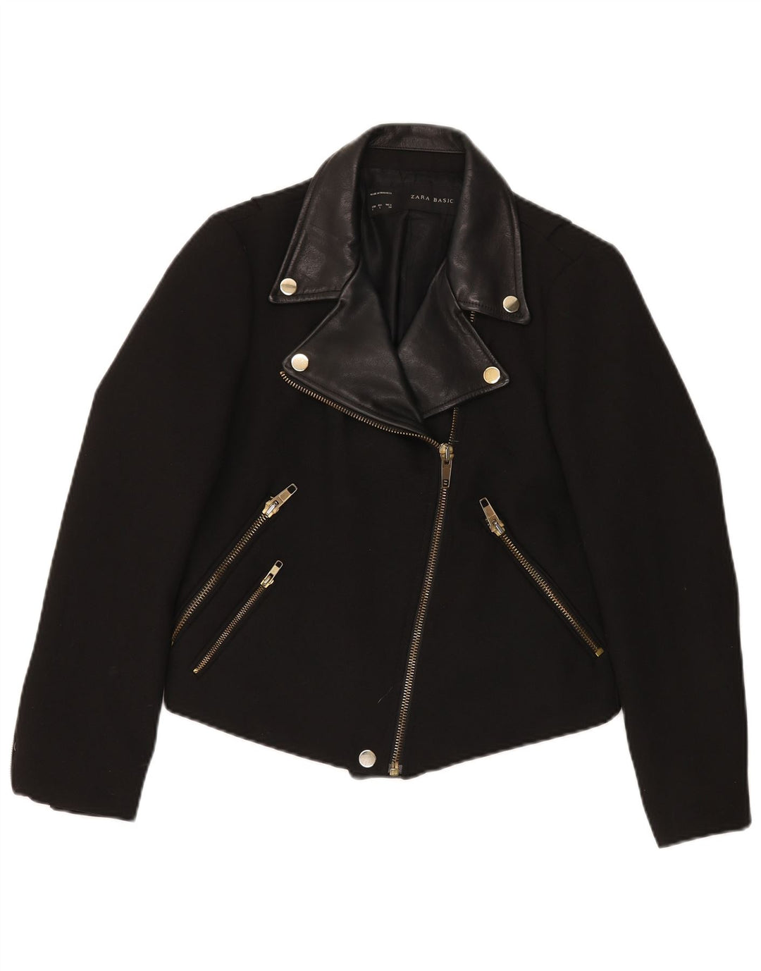 ZARA Chaqueta Biker Corta para Mujer Reino Unido 44 Grande Negro