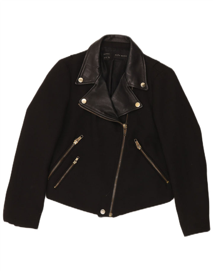 ZARA Chaqueta Biker Corta para Mujer Reino Unido 44 Grande Negro