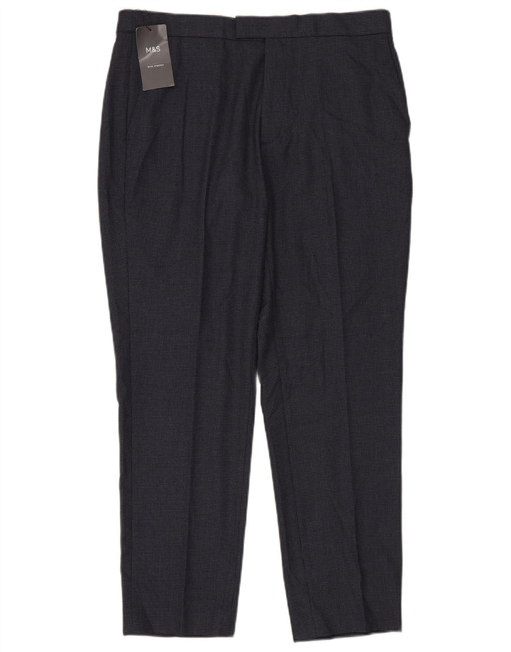 Marks & Spencer Pantalón de traje cónico para hombre W36 L29 Poliéster azul marino