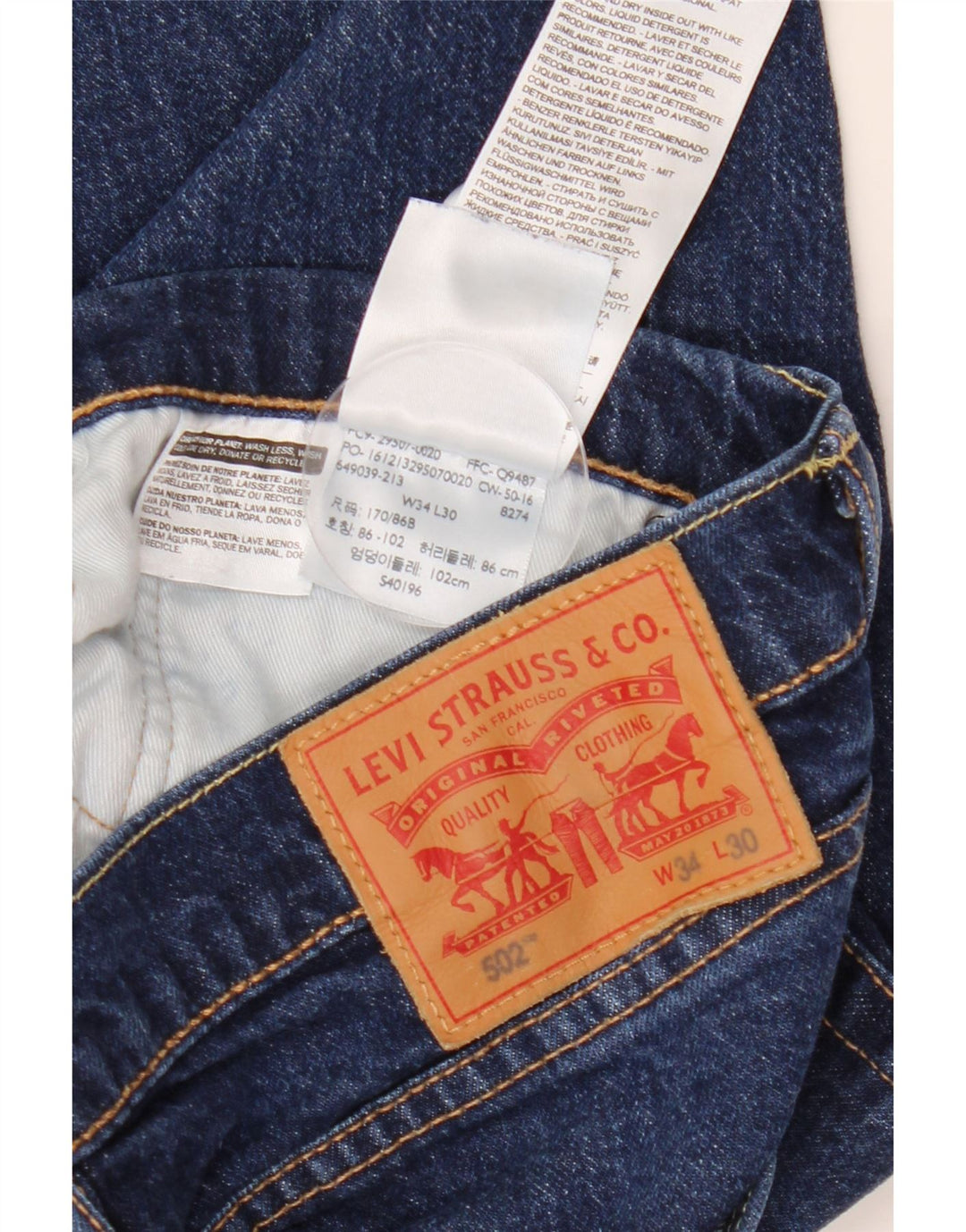 LEVI'S Vaqueros cónicos 502 para hombre W34 L30 Algodón azul marino