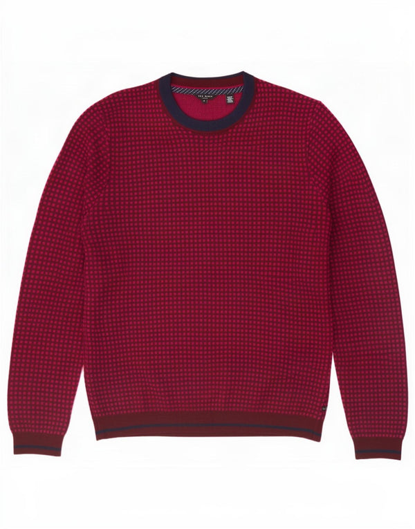 Ted Baker - Jersey de cuello redondo para hombre, talla 4, grande, lana manchada de color burdeos