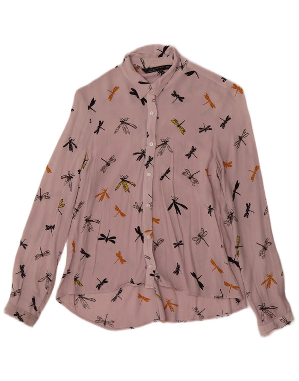 ZARA Blusa camisera con estampado abstracto para mujer UK 6 XS Morado
