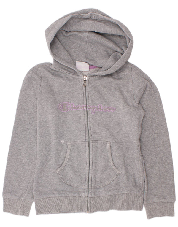 Champion Sudadera con capucha y cremallera gráfica para niñas de 7 a 8 años, talla pequeña, gris moteado