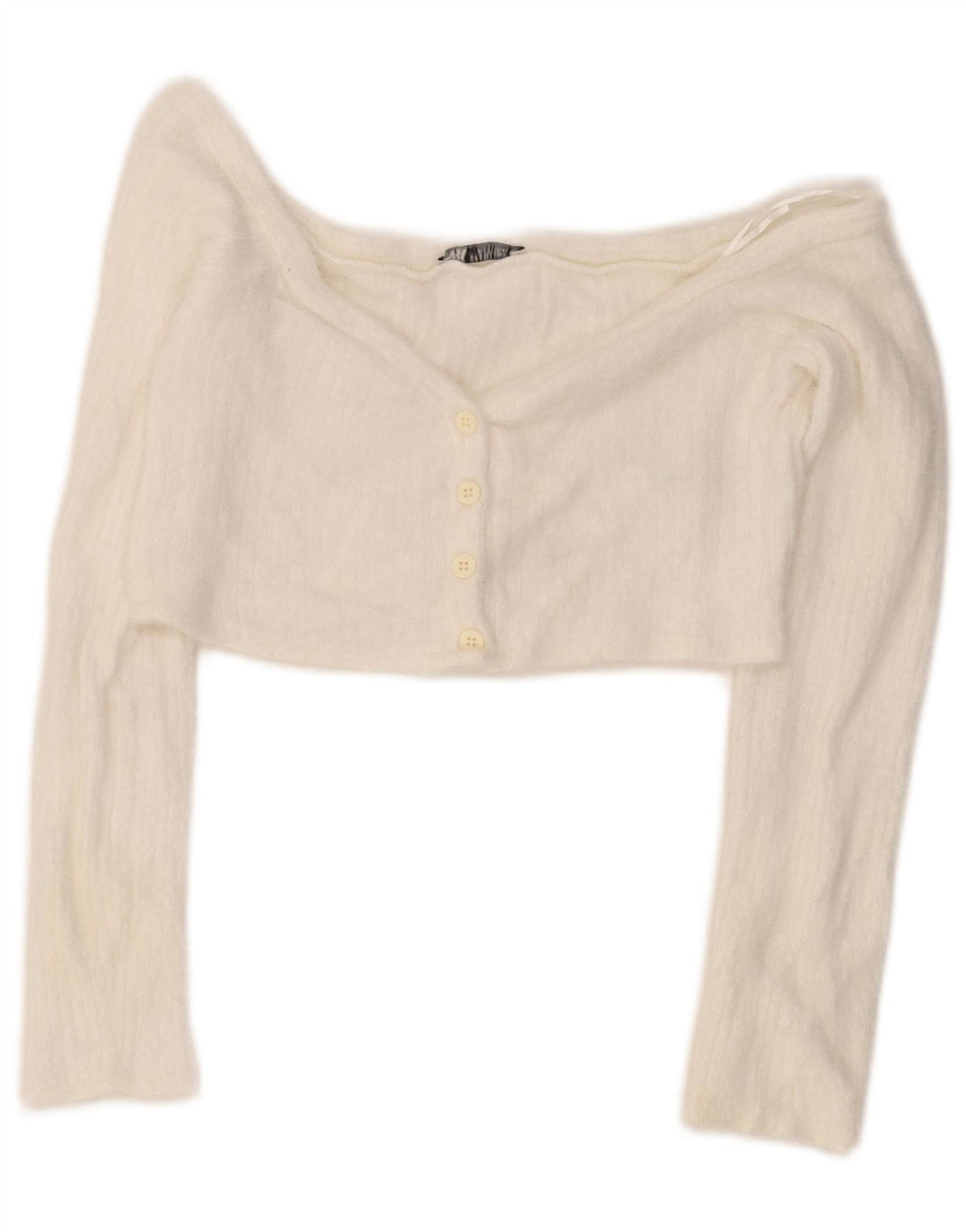 Zara Top Corto Con Hombros Descubiertos Para Mujer UK 40 Medio Blanco Poliamida