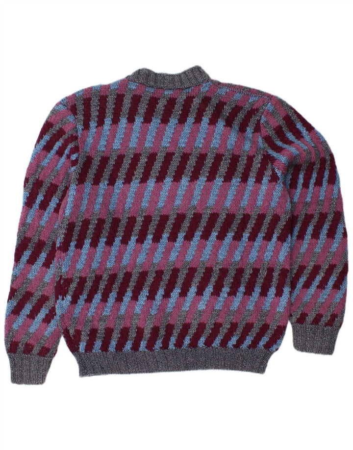 VINTAGE Hombres Crew Neck Jumper Suéter Grande Multicolor Rayas