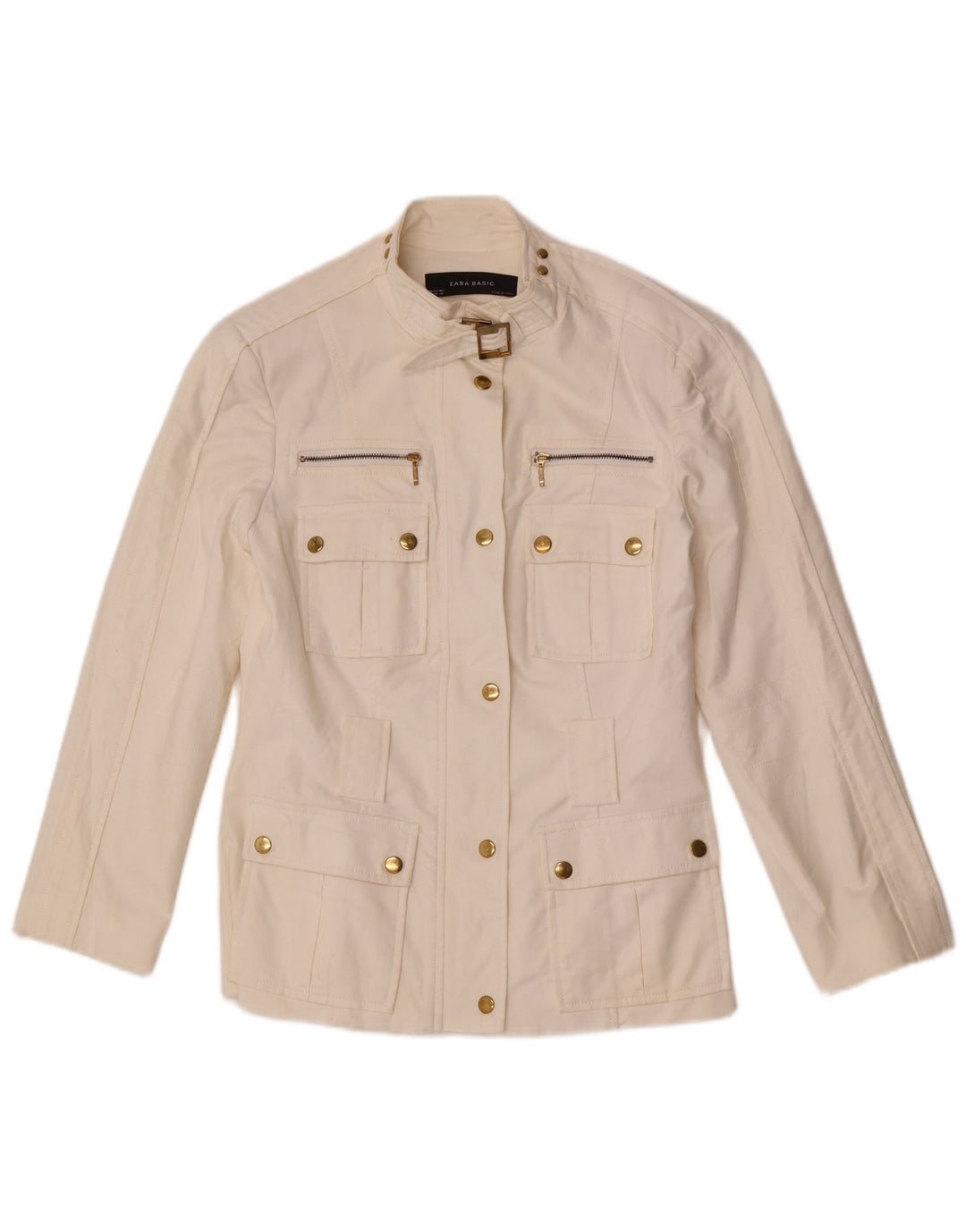 Zara Mujer Chaqueta Utilitaria UK 12 Mediana Algodón Blanco