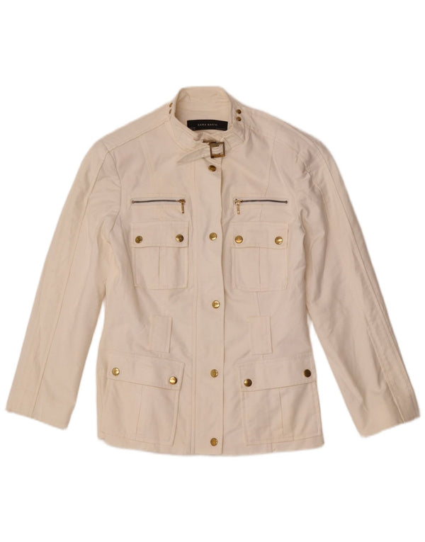 Zara Mujer Chaqueta Utilitaria UK 12 Mediana Algodón Blanco