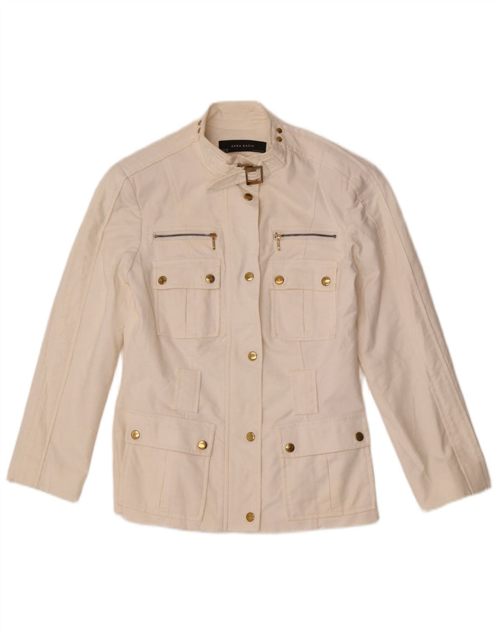 Zara Mujer Chaqueta Utilitaria UK 12 Mediana Algodón Blanco