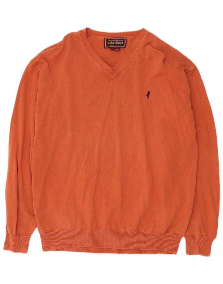 Marlboro Classics - Jersey con cuello en V para hombre, talla XL, algodón naranja