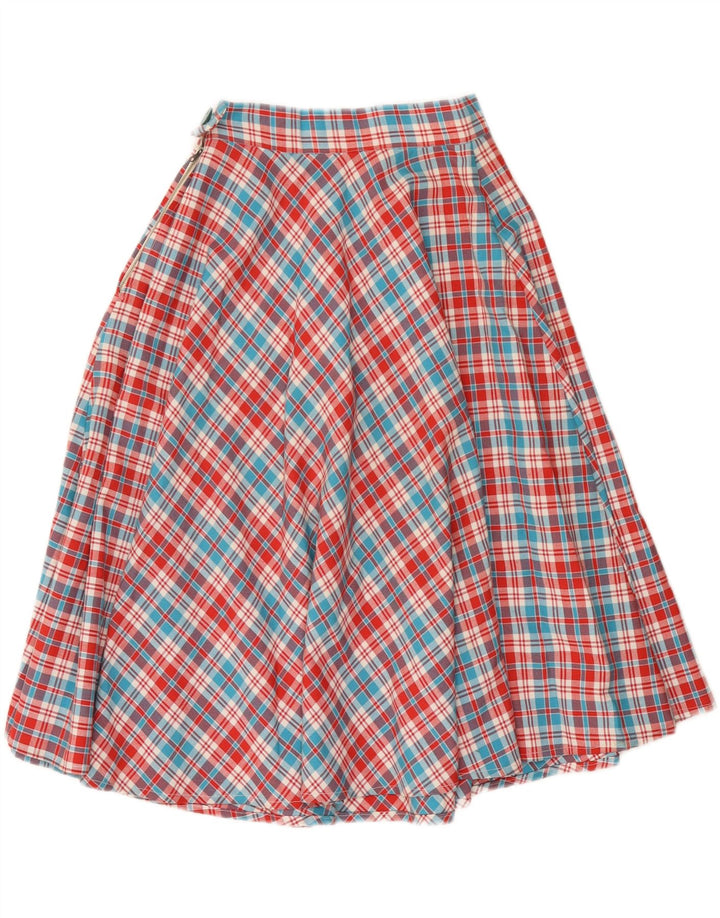 Vintage mujer cintura alta A-Line falda W26 pequeño cheque multicolor