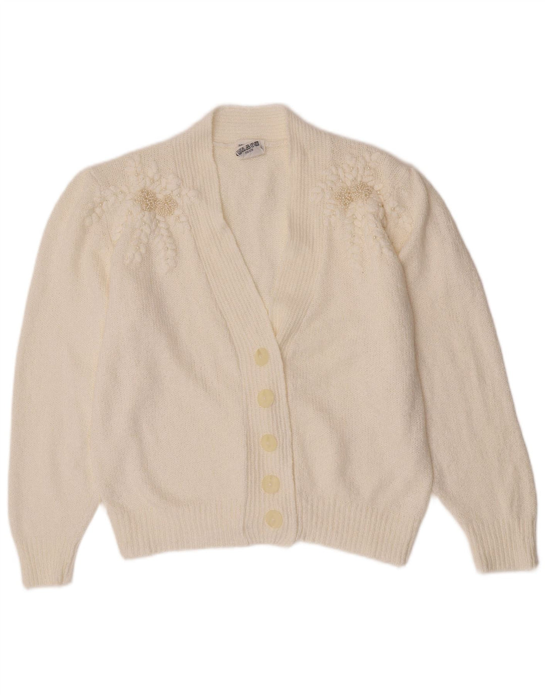 Vintage mujer Cardigan suéter IT 46 acrílico blanco grande