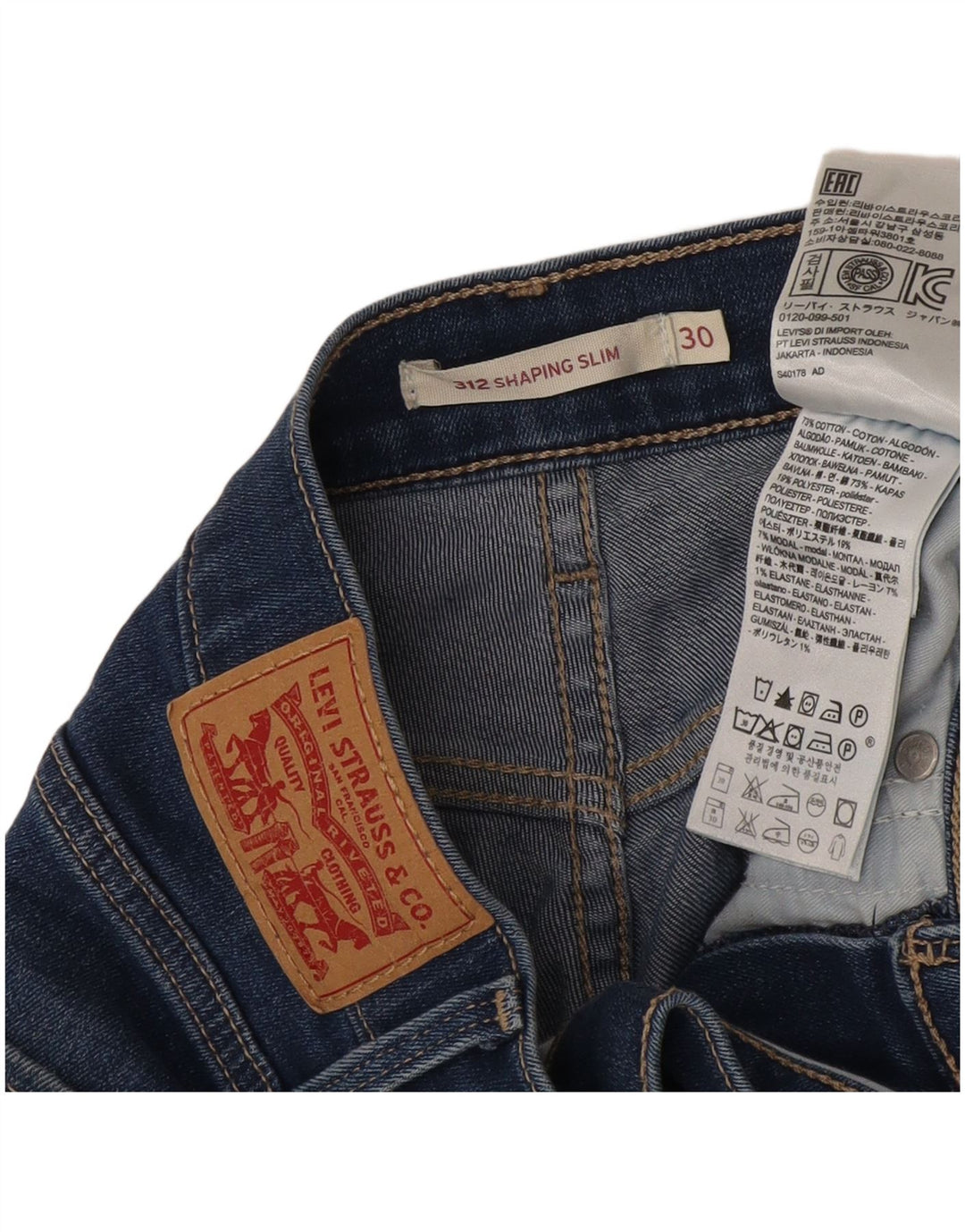 Levi's Mujer 312 Shorts Vaqueros W30 Algodón Azul Medio