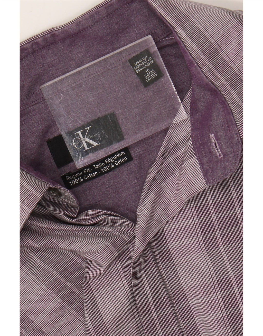 CALVIN KLEIN Camisa de corte regular para hombre Talla 16 Algodón a cuadros morado grande