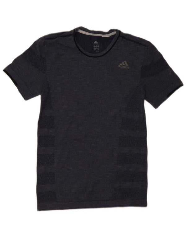 Adidas - Camiseta para correr para hombre, talla pequeña, color azul marino a rayas