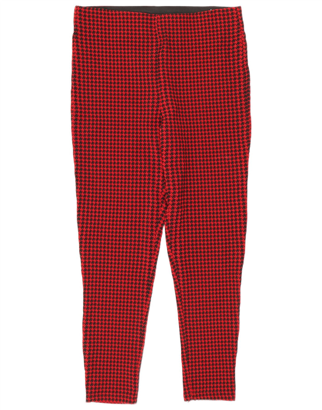 Zara Mujer Crop Leggings UK 44 Large Red Houndstooth Viscosa