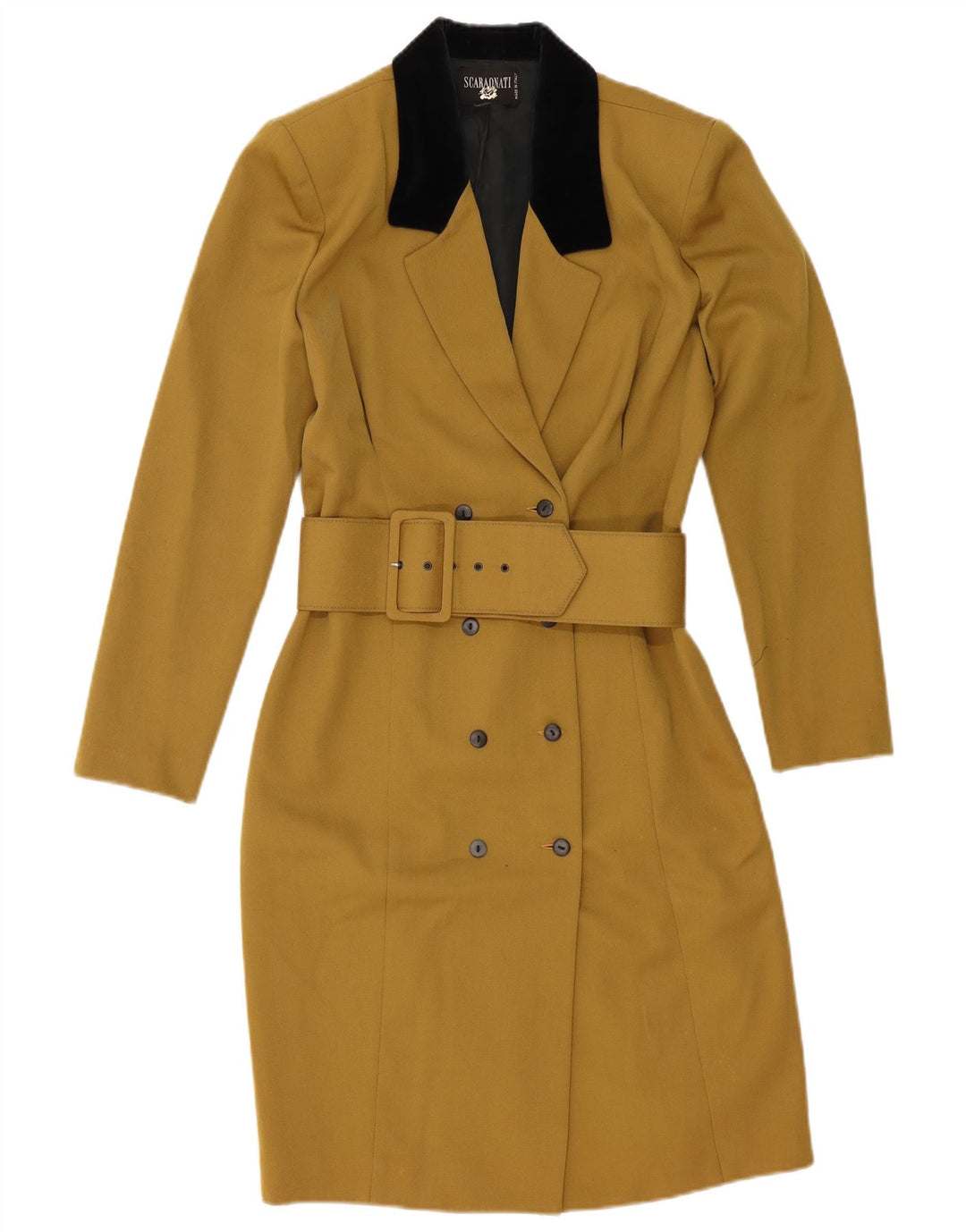 Abrigo vintage de mujer con doble botonadura IT 44 Lana mediana color caqui