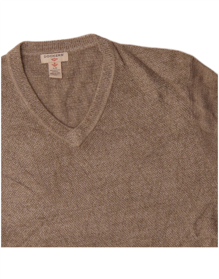 DOCKERS Jersey con cuello en V para hombre, talla grande, acrílico beige