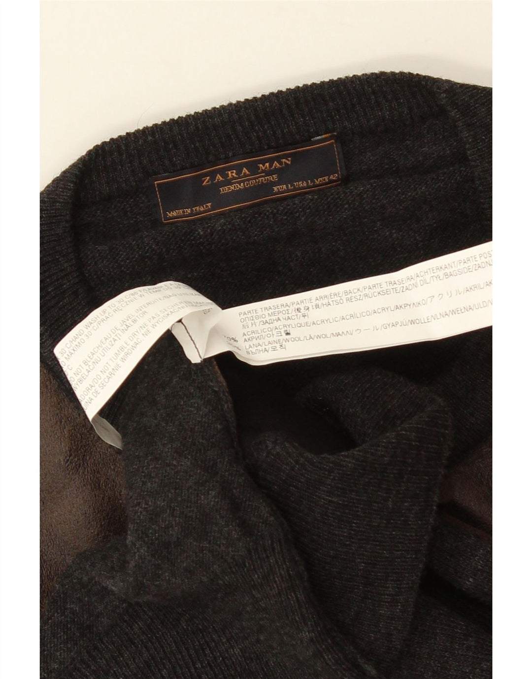 ZARA Hombre Jersey Con Cuello Redondo Acrílico Color Block Gris Grande