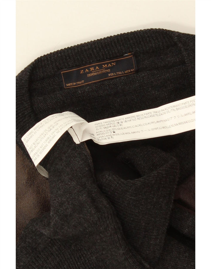 ZARA Hombre Jersey Con Cuello Redondo Acrílico Color Block Gris Grande