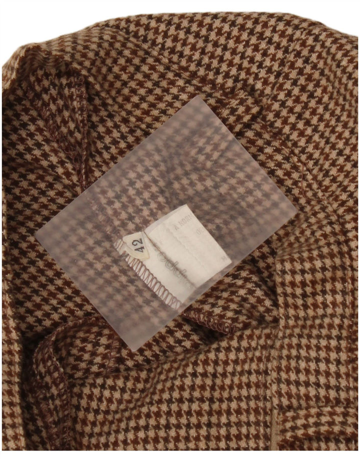 Vintage mujer Capri pantalones IT 42 Medio W26 Lana de pata de gallo marrón