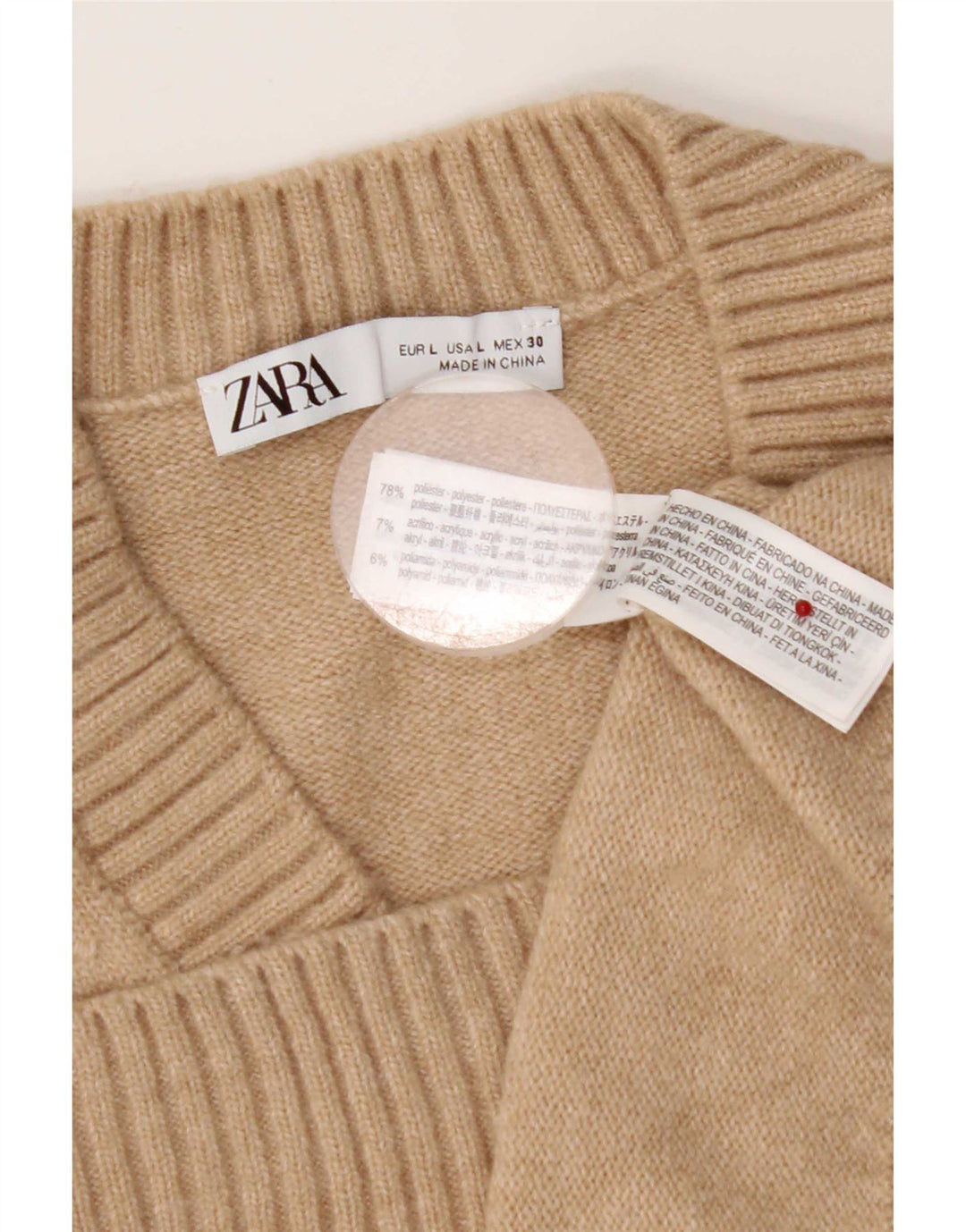 Zara Mujer Chaleco Camiseta Sin Mangas UK 46 Grande Poliéster Beige