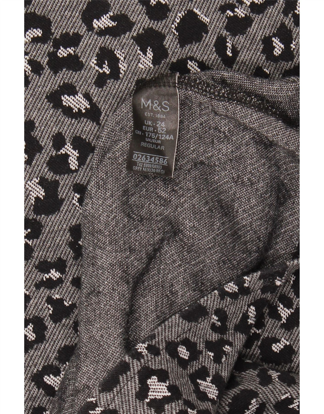 MARKS & SPENCER Womens Basic Dress UK 24 4XL  Grey Animal Print Cotton