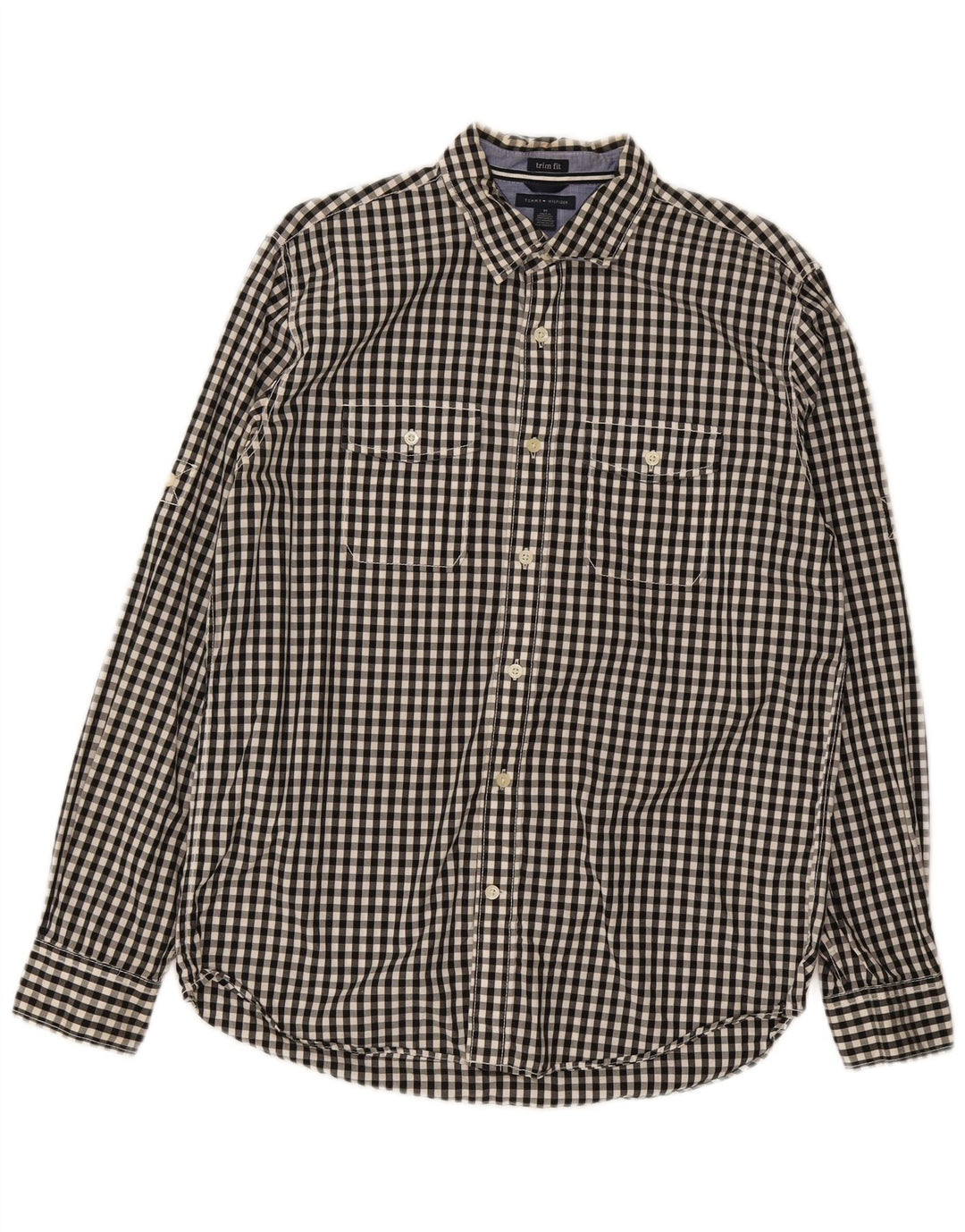 Camisa Tommy Hilfiger para hombre con corte ajustado y algodón a cuadros en negro mediano