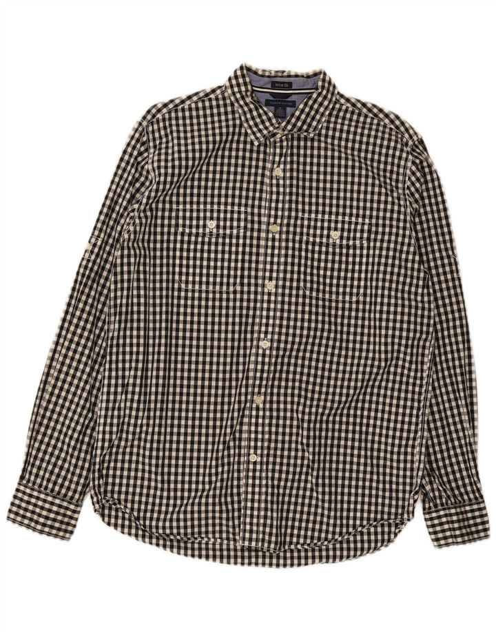 Camisa Tommy Hilfiger para hombre con corte ajustado y algodón a cuadros en negro mediano
