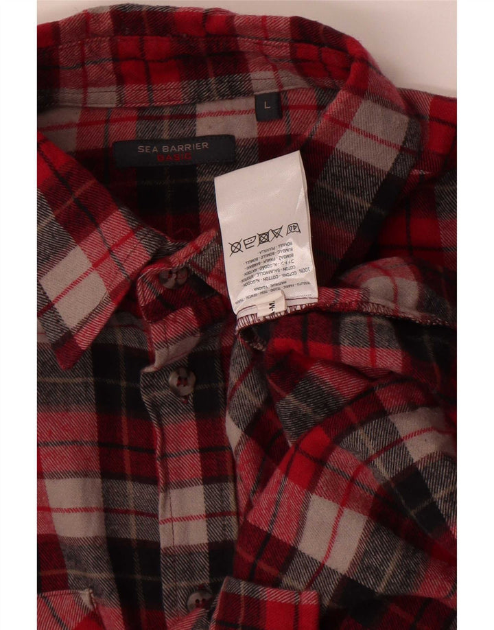 Camisa de franela para hombre Sea Barrier de algodón a cuadros rojos grandes