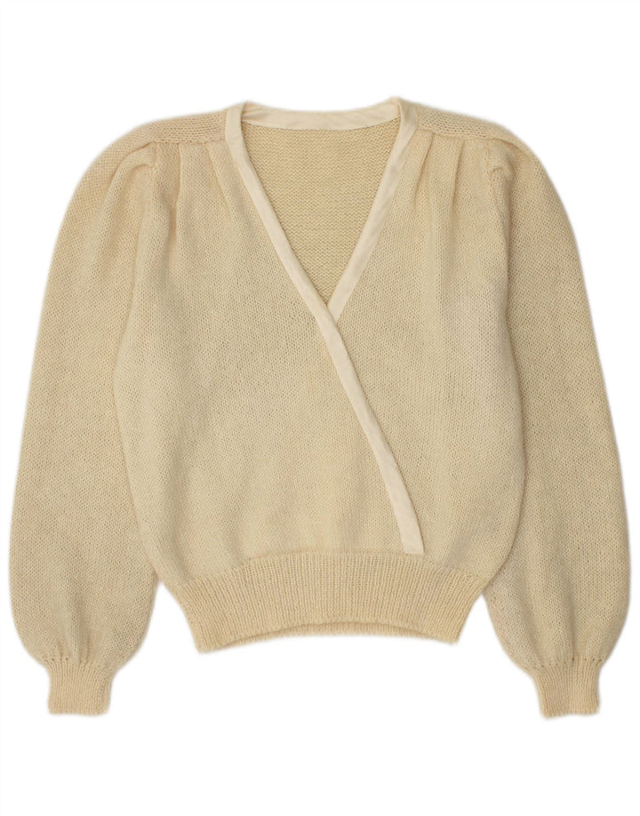 Vintage mujer V-cuello jumper suéter Reino Unido 14 Medio Beige